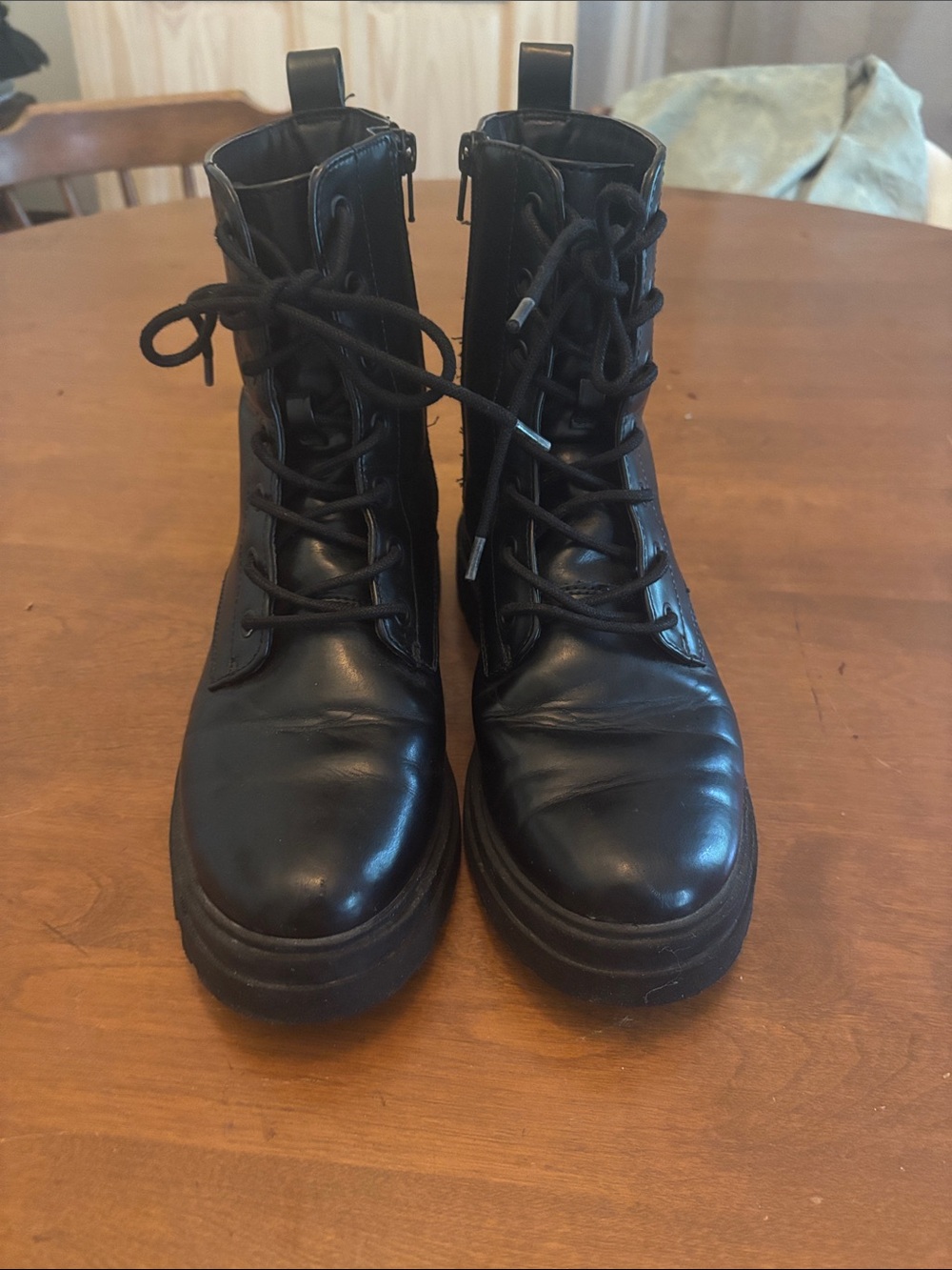 A New Day Target Black Combat Boots Lace Up Side Zip Lug Sole Women's SZ 8